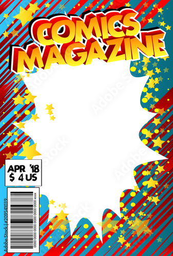 Editable comic book cover with abstract background.