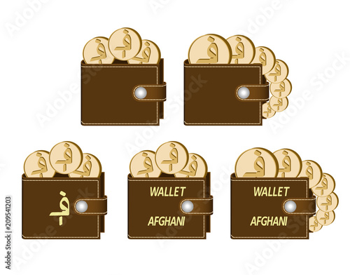 set of brown  wallets with afghani coins