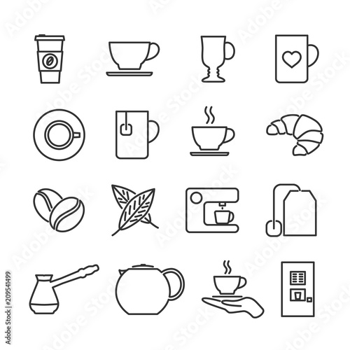 Vector image set of coffee and tea line icons.