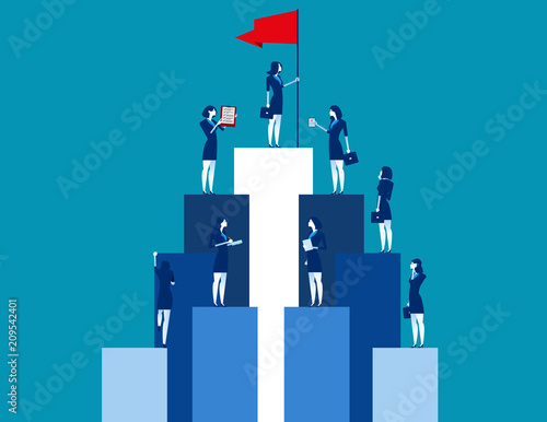 Market peak, Teamwork and partnership working to business success. Concept business vector illustration, Flat business cartoon, Analysis, Office people.