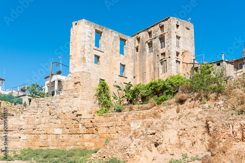 Ancient byzantine walls in the old town of Chania