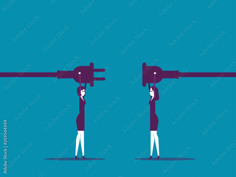 Naklejka premium Connection. Business team and getting plugged in. Vector business illustration concept, Power line, Electric Plug.