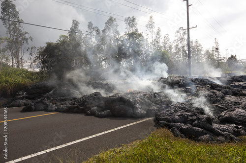 Highway in Hawaii, which was destroyed by a lava flow photo