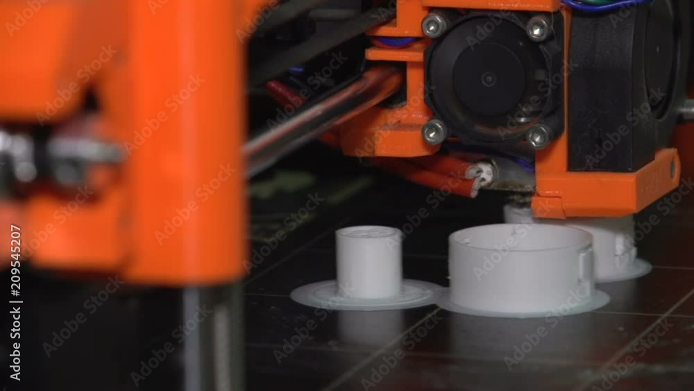 3D printer. Hi-tech technology. high tech. 3D printing plastic part, detail. Computer software device. Plastic model.