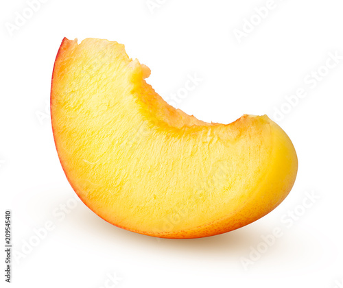 Nectarine or peach, slice, isolated on white background, clipping path, full depth of field