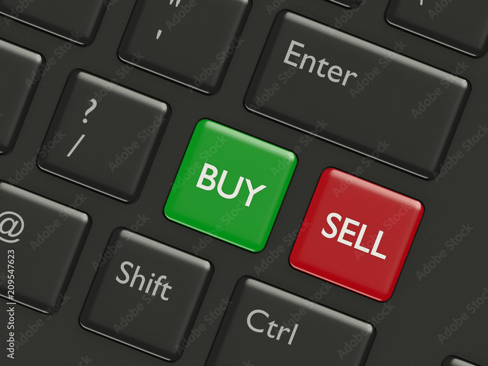 3d renderof computer keyboard with buy and sell buttons 3d renderof computer keyboard with buy and sell buttons