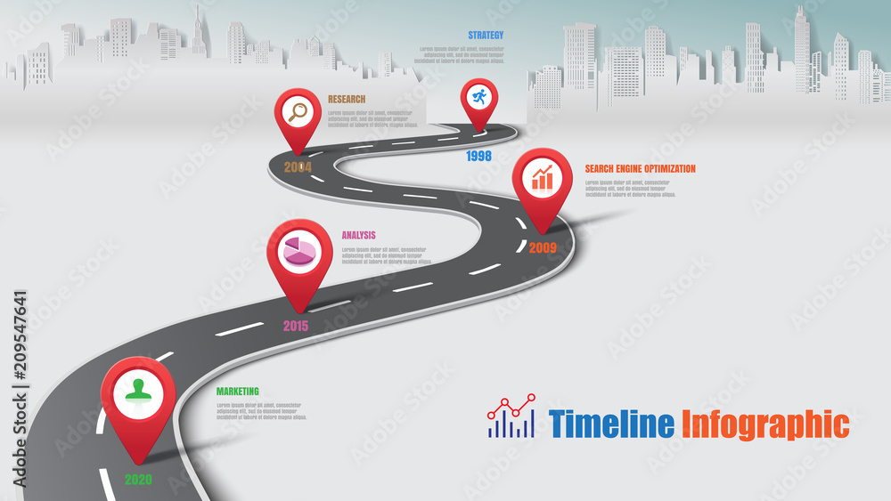 Business road map timeline infographic city designed for abstract ...