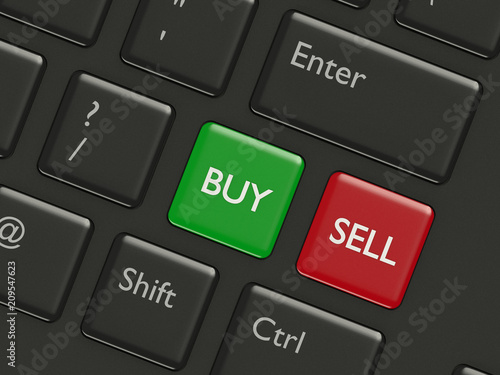 3d renderof computer keyboard with buy and sell buttons photo