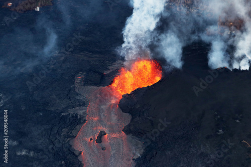 Aerial view of the volcanic eruption of volcano Kilauea, Fissure 8, May 2018 photo