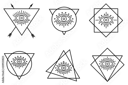 line all seeing tattoo eyes in triangles.
