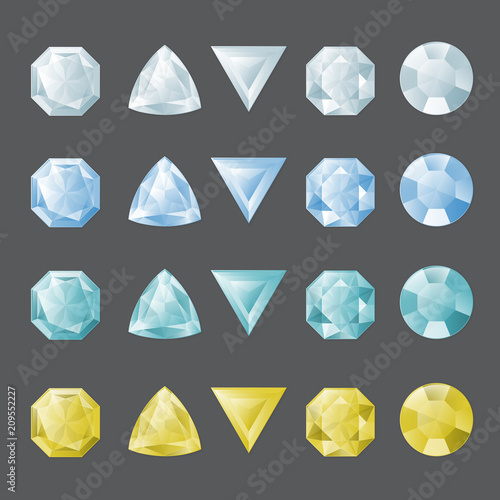 Set of gemstones in different colors.