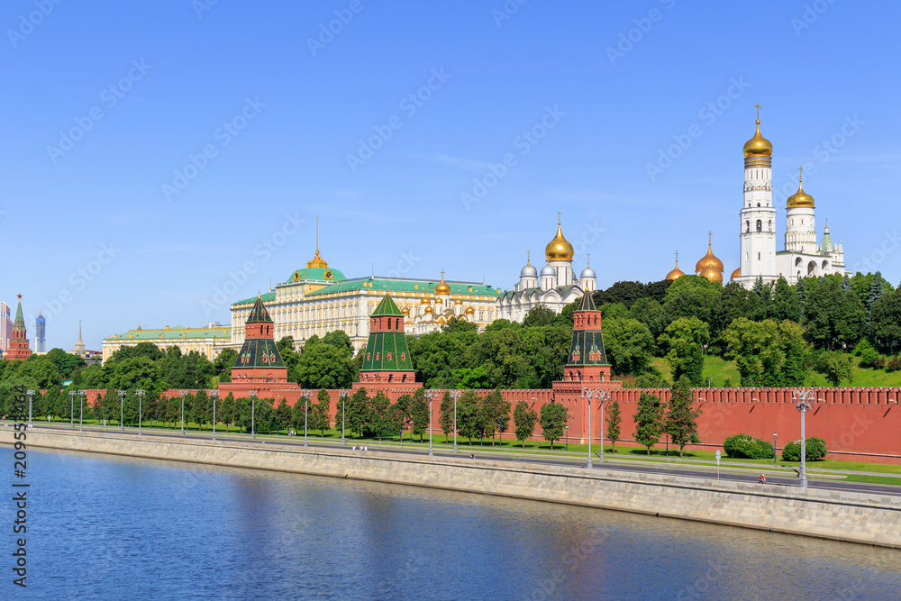 Moscow Kremlin against Moskva river in sunny summer morning