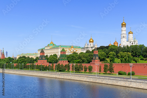 Moscow Kremlin against Moskva river in sunny summer morning