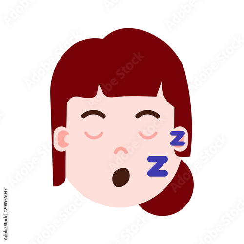 girl head with facial emotions, avatar character, woman sleep face with different female emotions concept. flat design. vector illustration
