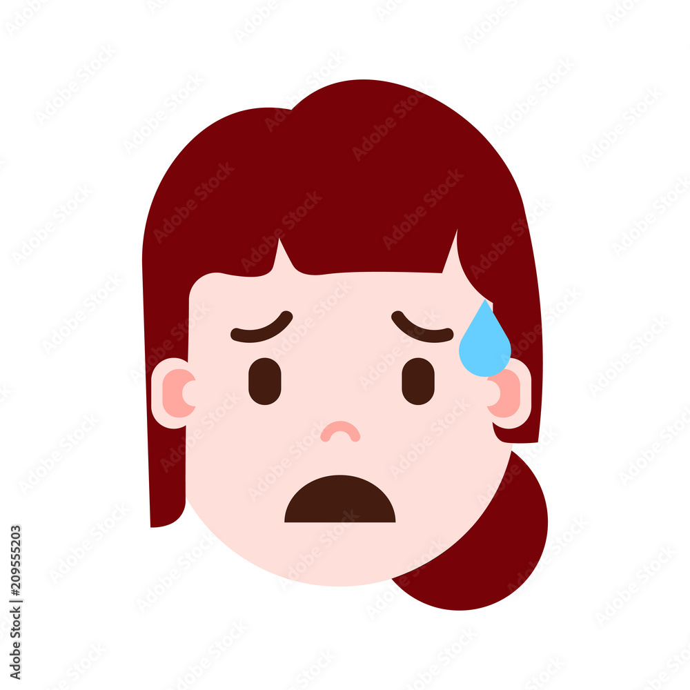 girl head emoji personage icon with facial emotions, avatar character, woman crying face with different female emotions concept. flat design. vector illustration girl head emoji personage icon with facial emotions, avatar character, woman crying face with different female emotions concept. flat design. vector illustration