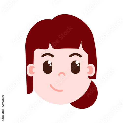 girl head emoji personage icon with facial emotions, avatar character, woman cunning face with different female emotions concept. flat design. vector illustration