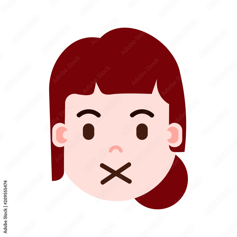 girl head with facial emotions, avatar character, woman silence face with different female emotions concept. flat design. vector illustration girl head with facial emotions, avatar character, woman silence face with different female emotions concept. flat design. vector illustration