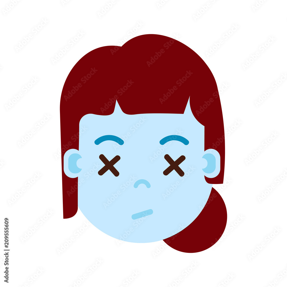 girl head emoji with facial emotions, avatar character, woman dead face with different female emotions concept. flat design. vector illustration girl head emoji with facial emotions, avatar character, woman dead face with different female emotions concept. flat design. vector illustration