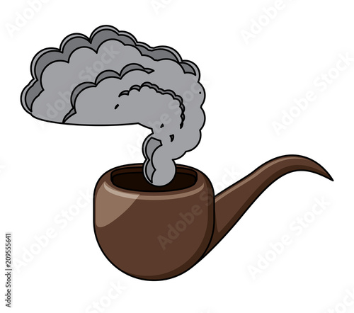 Smoking Pipe With Smoke over white background, colorful design. vector illustration