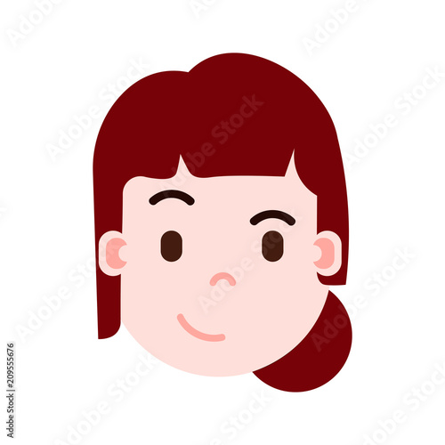 girl head emoji personage icon with facial emotions, avatar character, woman cunning face with different female emotions concept. flat design. vector illustration