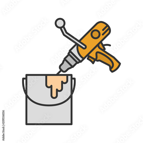 Paint mixer in bucket color icon