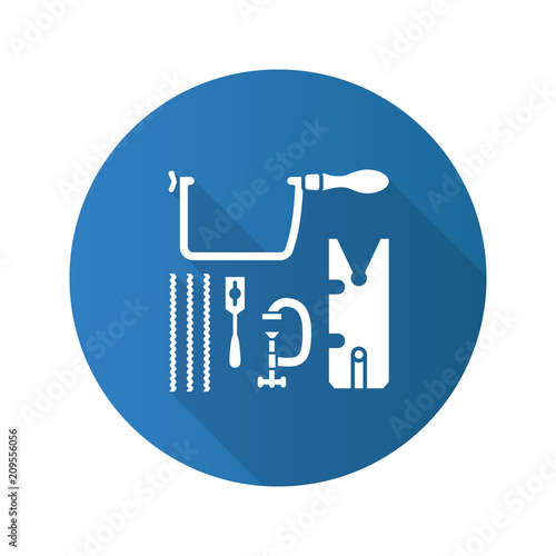 Jewelers saw set flat linear long shadow icon