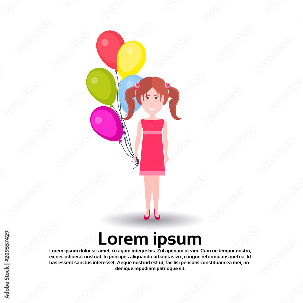 girl balloons character personage female template for design animation on white background full length copy space flat person vector illustration girl balloons character personage female template for design animation on white background full length copy space flat person vector illustration