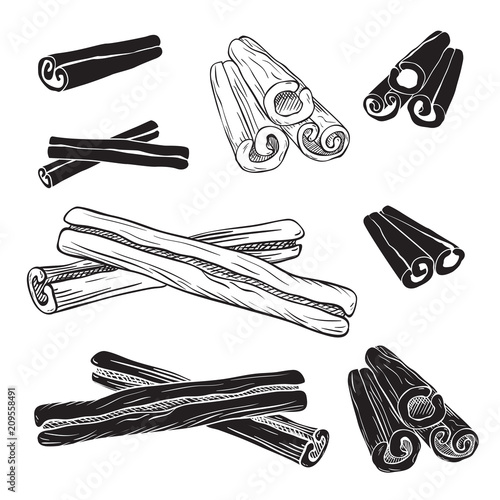 Set of different shape cinnamon sticks