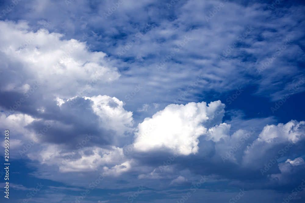 Beautiful clouds with blue sky background. Nature weather, cloud blue sky and sun