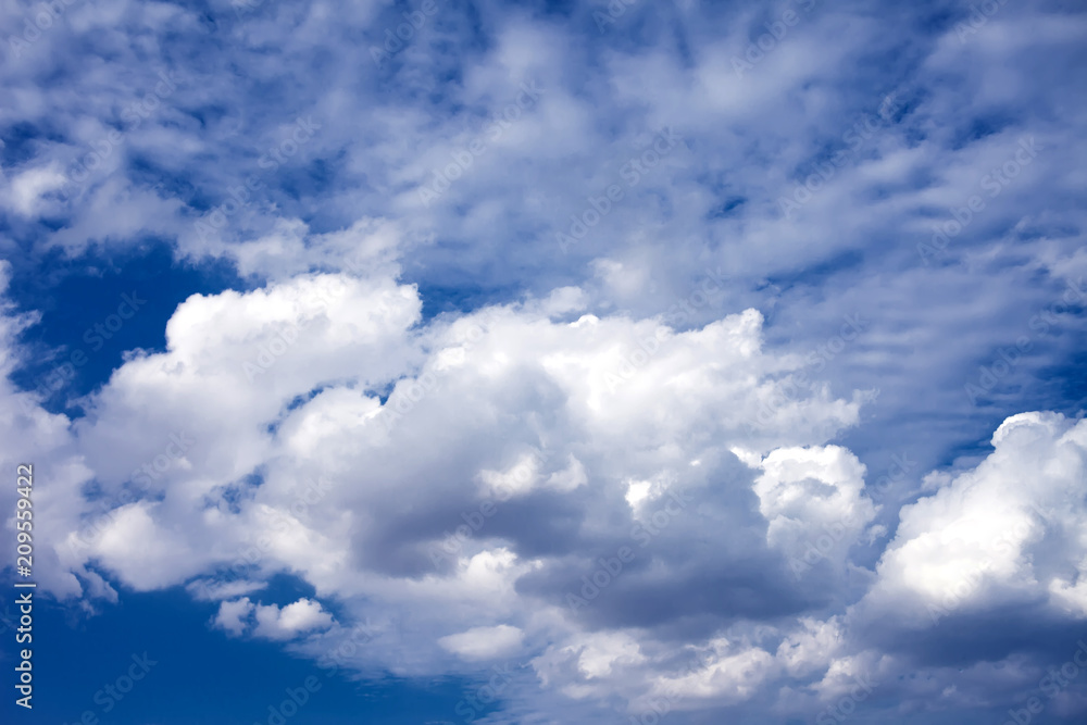 Beautiful clouds with blue sky background. Nature weather, cloud blue sky and sun