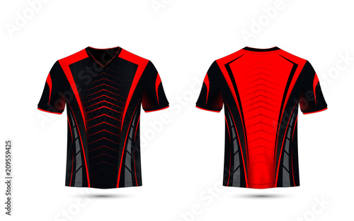 Black and red layout e-sport t-shirt design template
