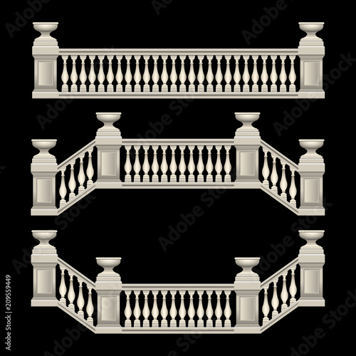 stucco railings, marble, stone, antique, with flower beds