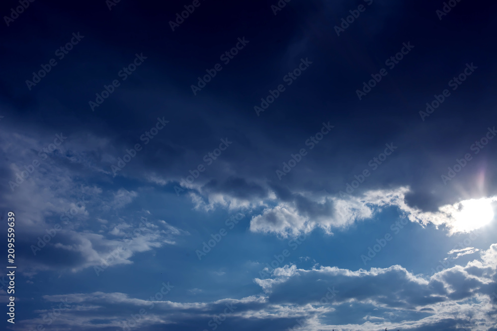 Beautiful clouds with blue sky background. Nature weather, cloud blue sky and sun Beautiful clouds with blue sky background. Nature weather, cloud blue sky and sun
