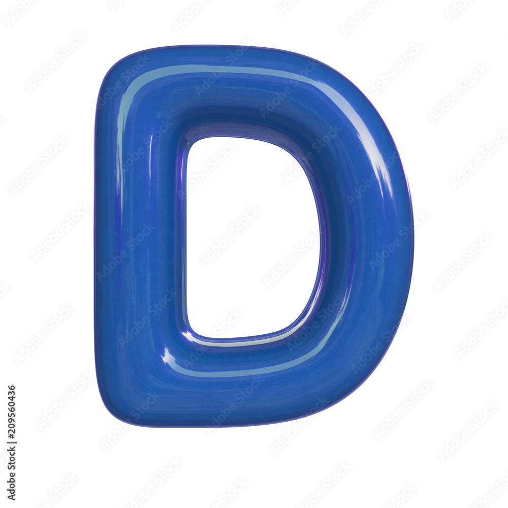 Glossy blue paint letter D. 3D render of bubble font isolated on white background Glossy blue paint letter D. 3D render of bubble font isolated on white background
