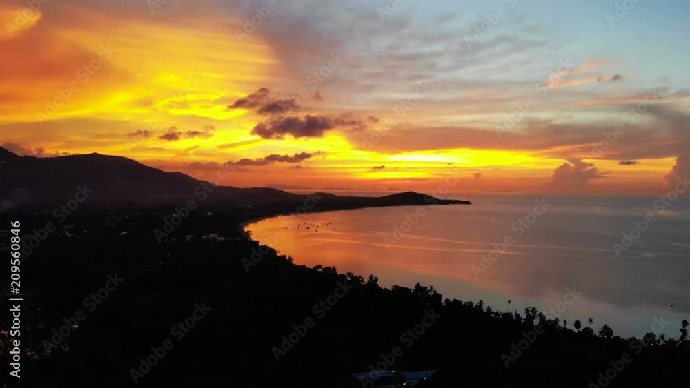Aerial view tropical beach and sea landscape at sunset time Aerial view tropical beach and sea landscape at sunset time