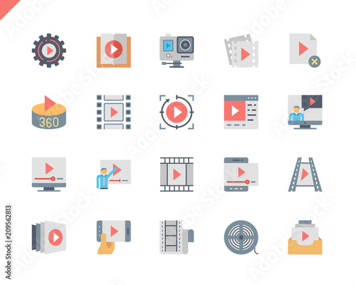 Simple Set Video Content Flat Icons for Website and Mobile Apps. Contains such Icons as Presentation, Stream, Player, Camera, Movie. 48x48 Pixel Perfect. Vector illustration.