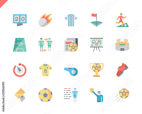 Simple Set Soccer Flat Icons for Website and Mobile Apps. Contains such Icons as Football, Stadium, Field, Referee, Cup. 48x48 Pixel Perfect. Vector illustration.