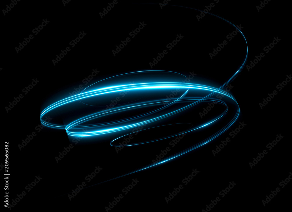 Glow effect. Ribbon glint. Abstract rotational border lines. Power energy. LED glare tape. .Luminous shining neon lights cosmic abstract frame. Magic design round whirl. Swirl trail effect. - obrazy, fototapety, plakaty 