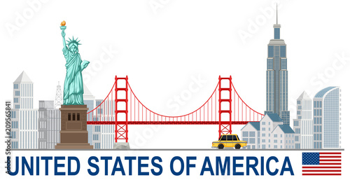 United states of america with landamrks