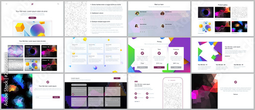 Vector templates for website design, minimal presentations, portfolio with vibrant geometric backgrounds made simple shapes in hipster style. UI, UX, GUI. Design of headers, features page, blog etc