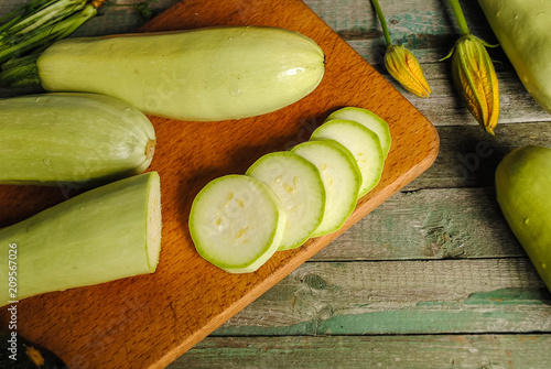 A chopped zucchini on the table