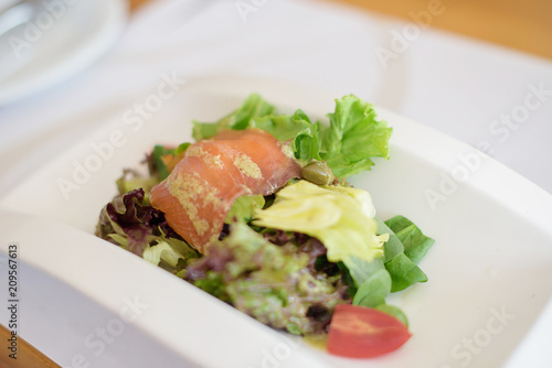 sea food salad on white plate