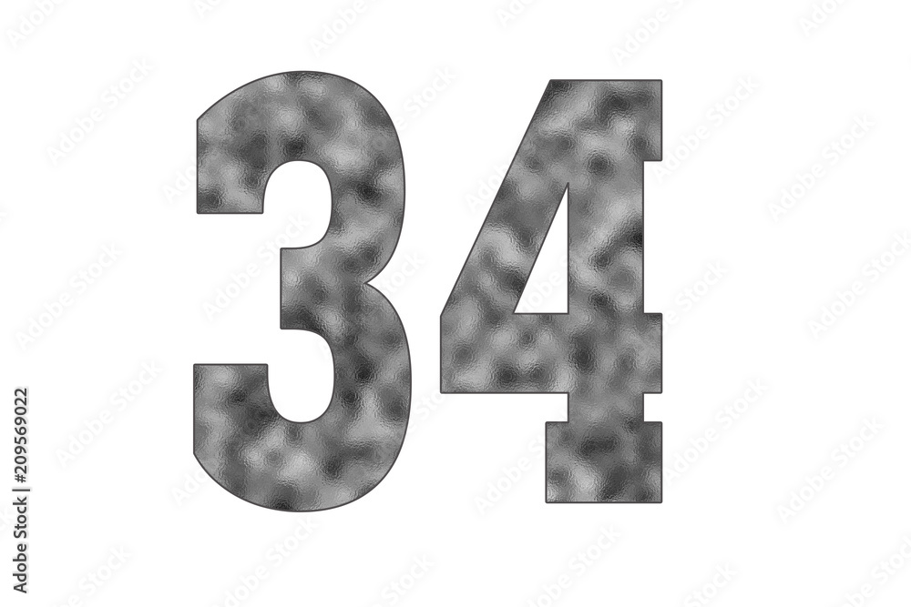 34 Number. Shiny silver textures for designers. White isolated. Percent and Discount Theme 34 Number. Shiny silver textures for designers. White isolated. Percent and Discount Theme