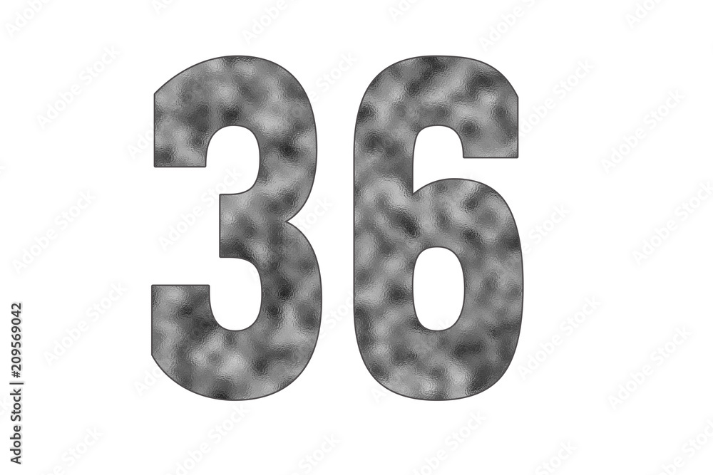 36 Number. Shiny silver textures for designers. White isolated. Percent and Discount Theme 36 Number. Shiny silver textures for designers. White isolated. Percent and Discount Theme