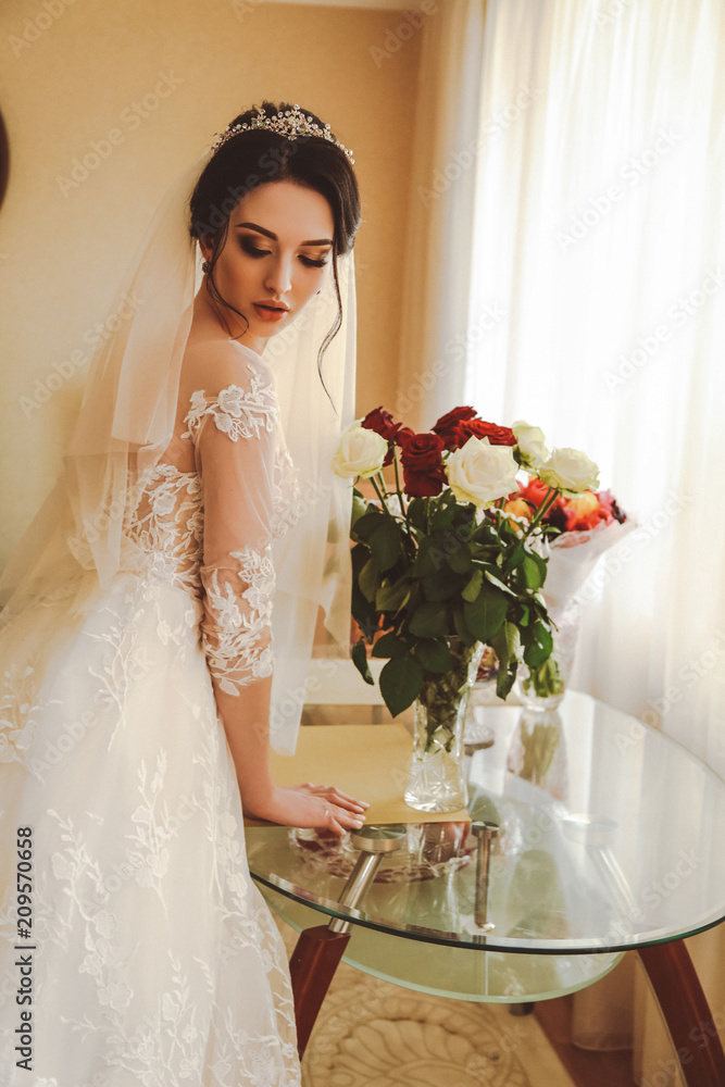 Premium Photo  Bride morning preparation. beautiful bride in