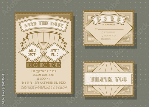 Wedding invitation card vector template set.