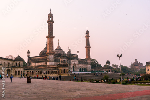 Lucknow, India - 3rd feb 2018: The famed asfi mosque in the bara imambara complex in lucknow shot at dusk. This famous landmark is a major tourist attraction