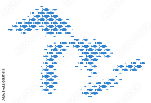Fish Great Lakes map. Vector water area plan designed with fish symbols. Eco design concept of halftone Great Lakes map mosaic.