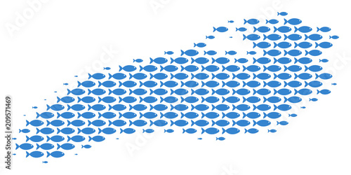 Fish Ontario Lake map. Vector water area plan combined from fish items. Nautical design concept of halftone Ontario Lake map collage.