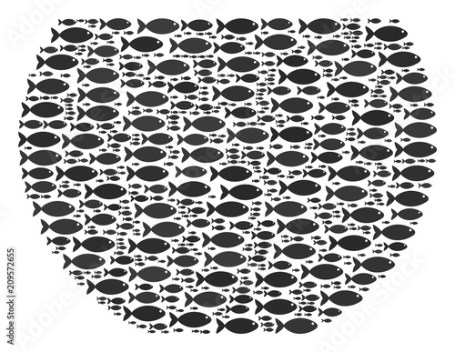 Pot bowl vector figure made from randomized fish items in heterogeneous sizes. Fish icons are arranged into abstract pot bowl figure.